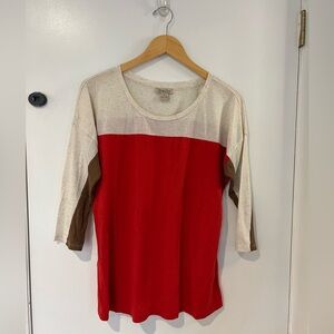 Lucky Brand Red and Cream 3/4 Sleeve Top